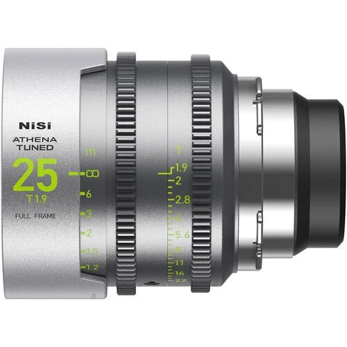 NiSi 25mm T1.9 Athena Tuned cine lens, focusing on lens specifications.