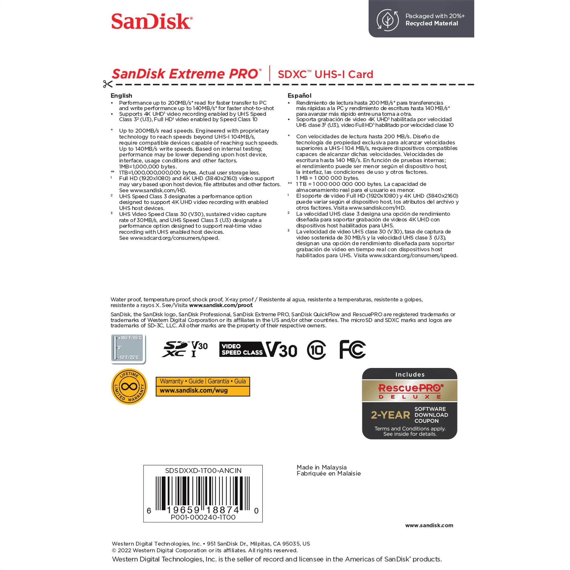 SanDisk 32/64/128/256/512GB/1TB Extreme PRO UHS-I SDHC Memory Card