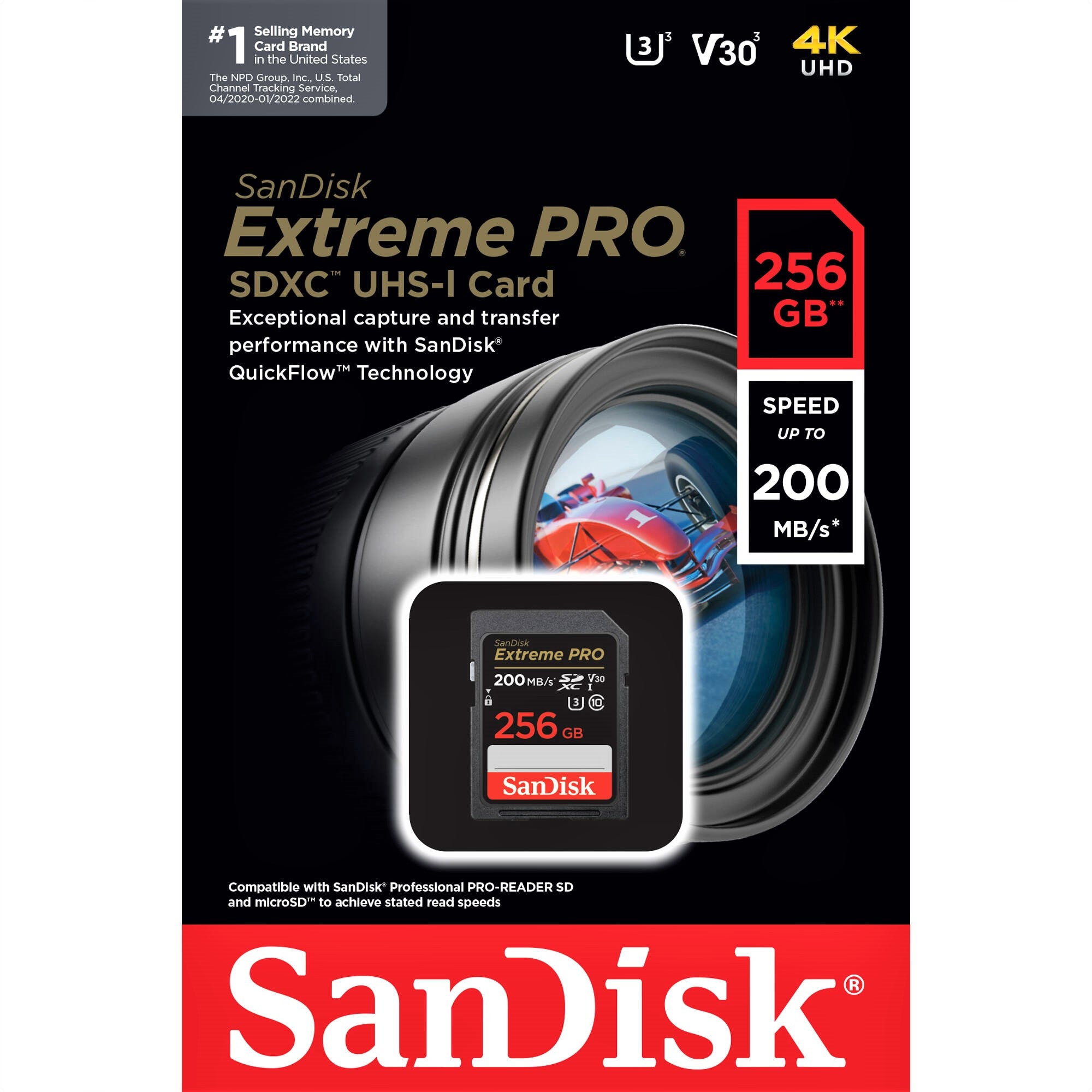 SanDisk 256GB Extreme PRO SDXC UHS-I Memory Card - C10, U3, V30, 4K UHD, SD Card - SDSDXXD-256G-GN4IN